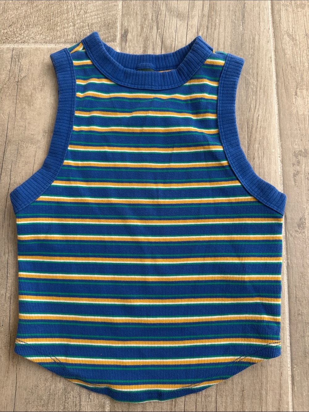 wild fable Blue Striped Ribbed Tank Top with Yellow & Green Accents